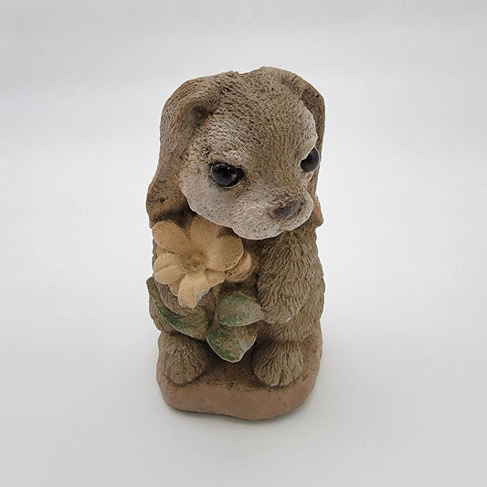 Henri Studio 1995 Cast Stone Bunny With Flower Sculpture Statue