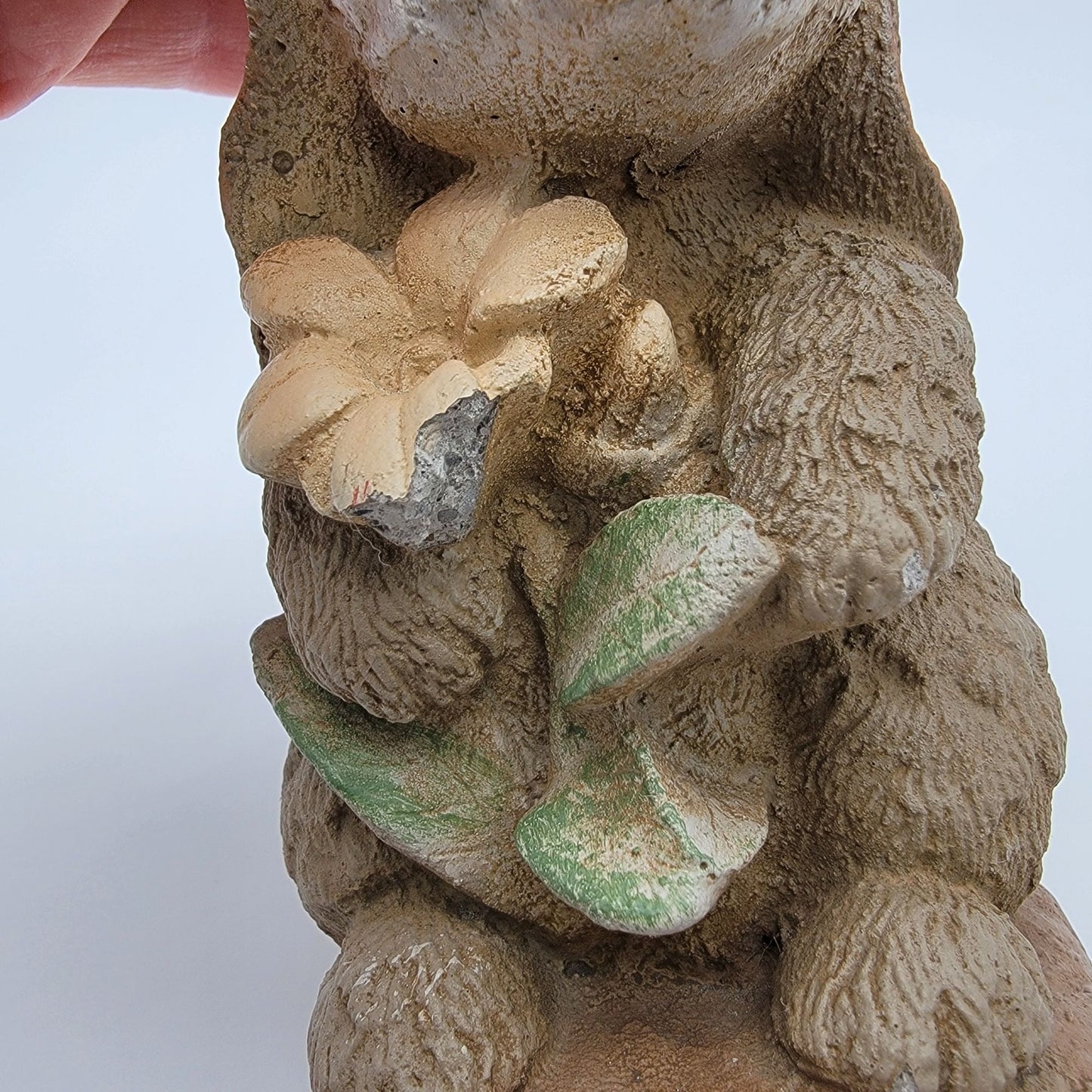 Henri Studio 1995 Cast Stone Bunny With Flower Sculpture Statue