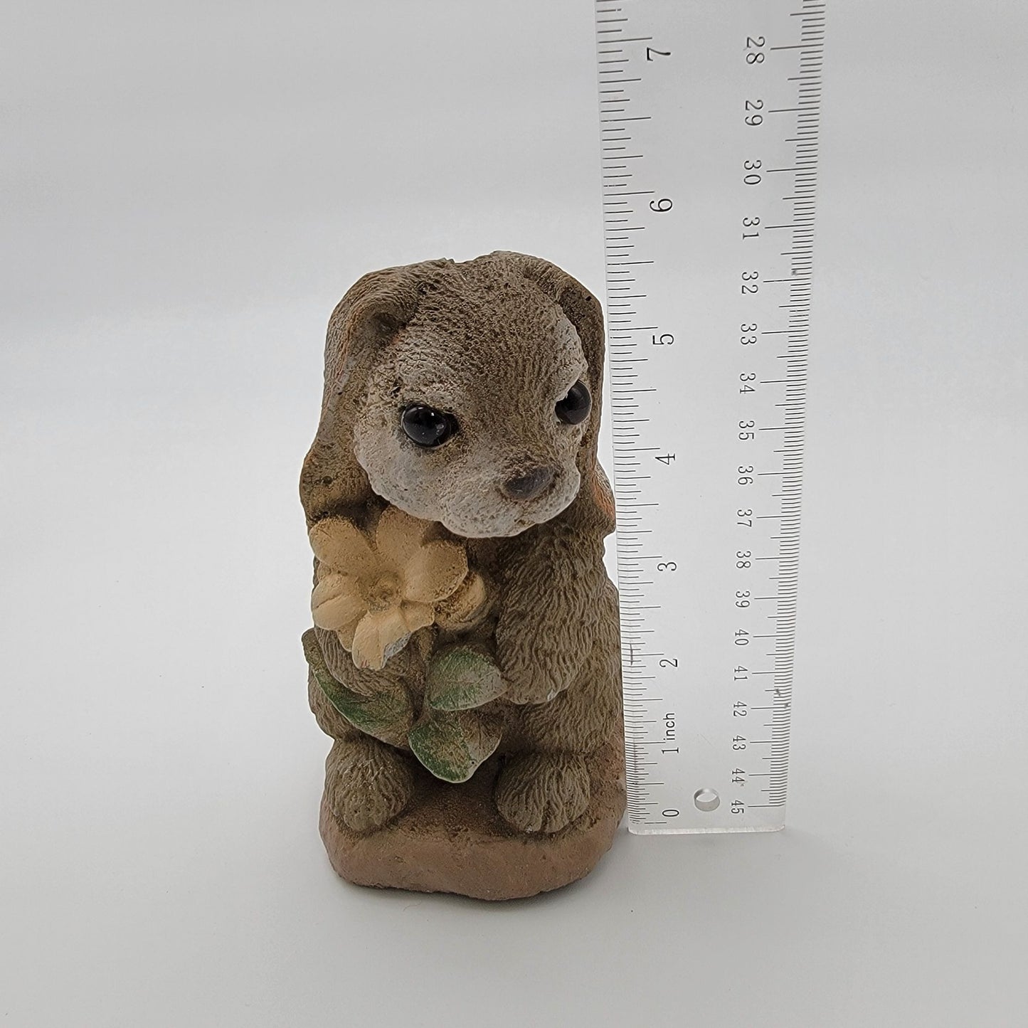 Henri Studio 1995 Cast Stone Bunny With Flower Sculpture Statue