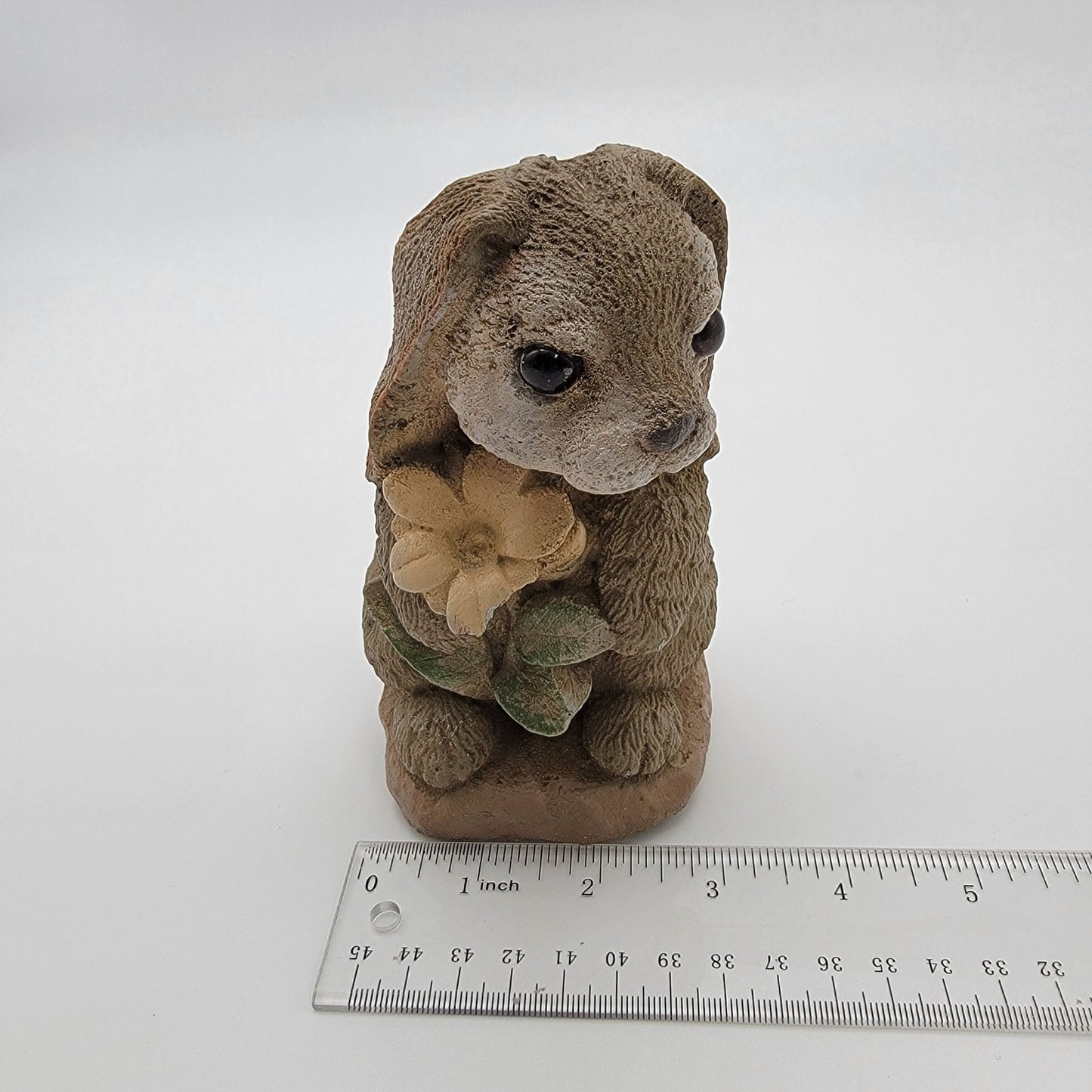 Henri Studio 1995 Cast Stone Bunny With Flower Sculpture Statue