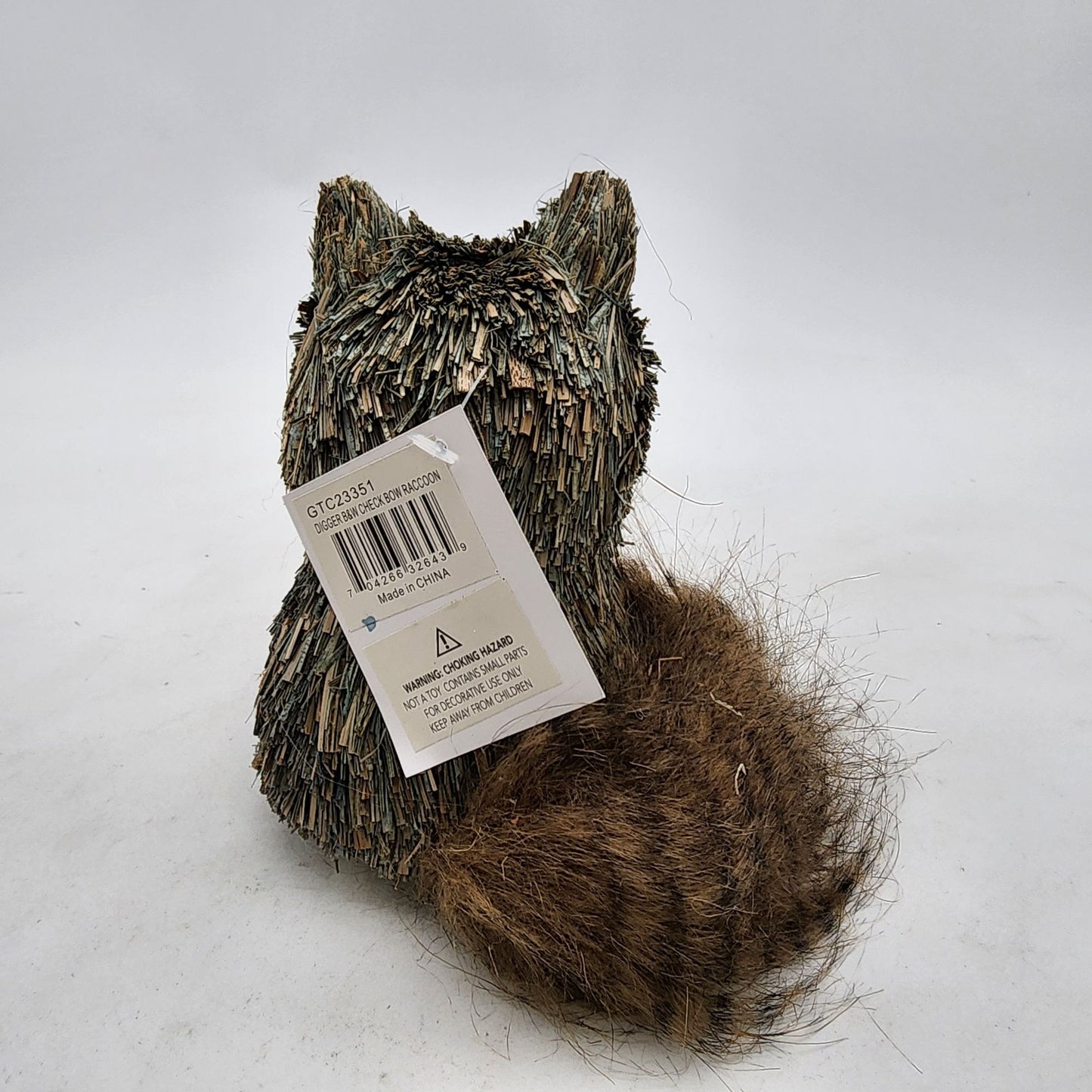 Sisal Raccoon Figurine With Plaid Bowtie