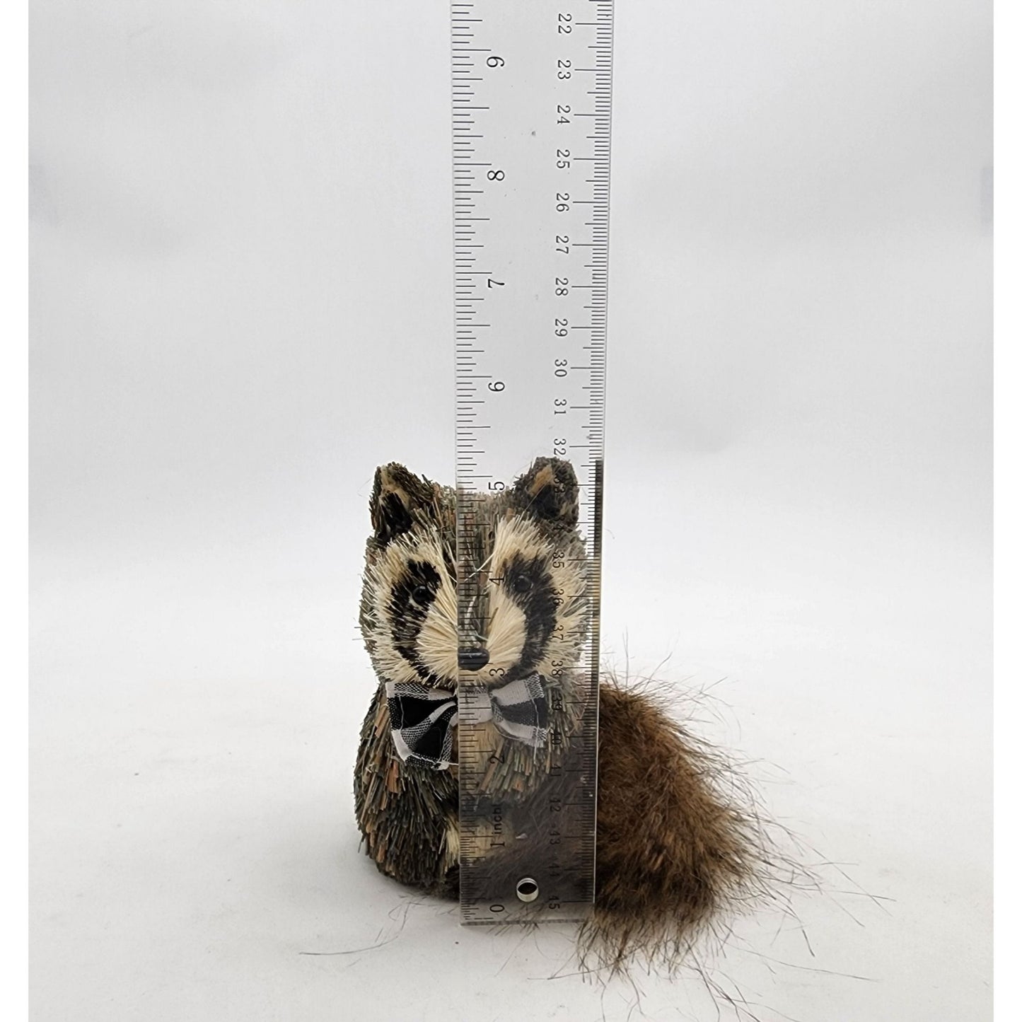 Sisal Raccoon Figurine With Plaid Bowtie