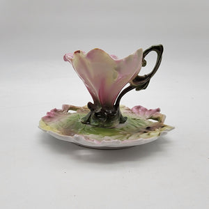 Vintage Franz Porcelain Pink Flower Tea Cup & Saucer
