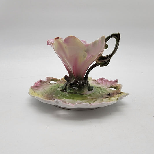 Vintage Franz Porcelain Pink Flower Tea Cup & Saucer