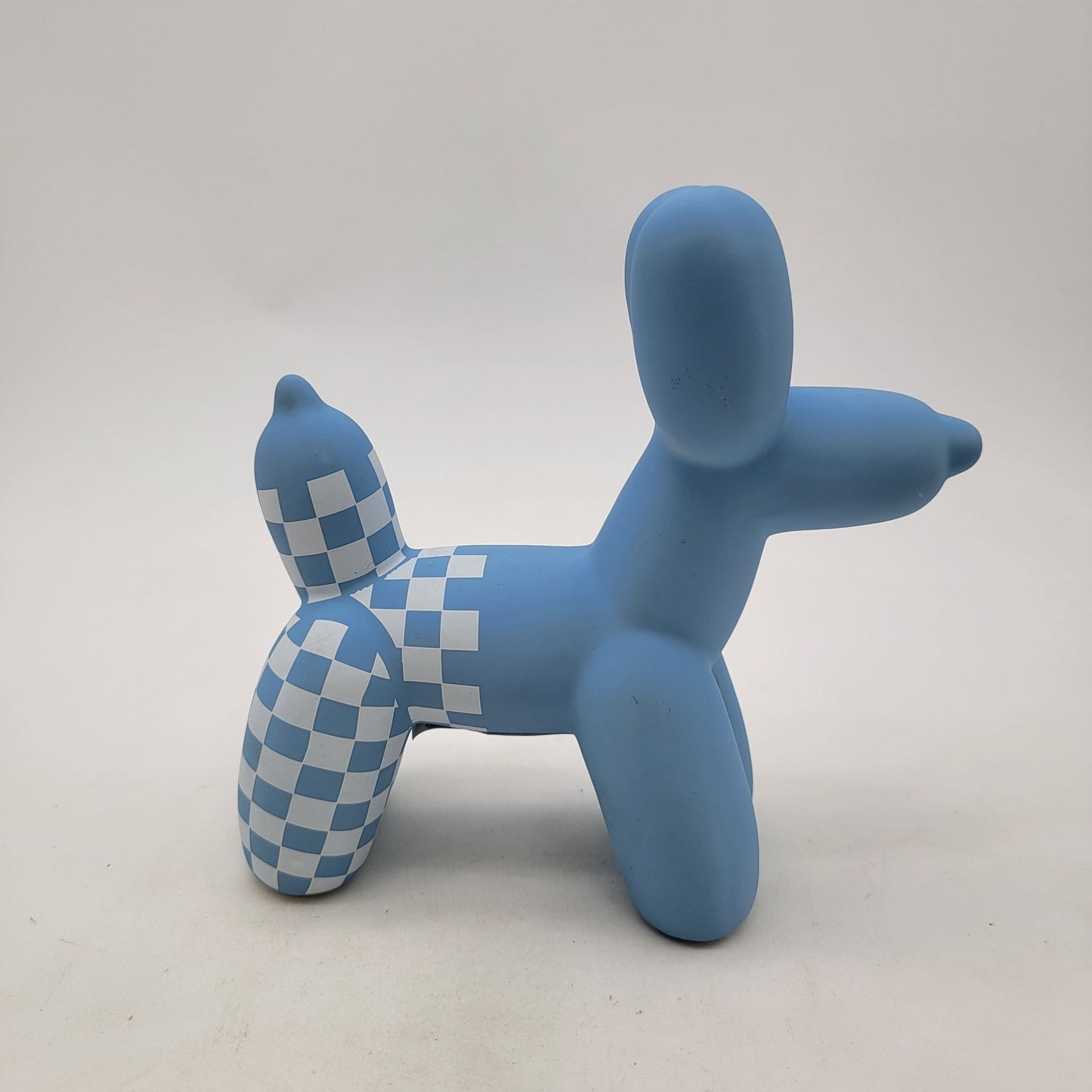 Matte Blue Checkered Balloon Animal Dog Figurine