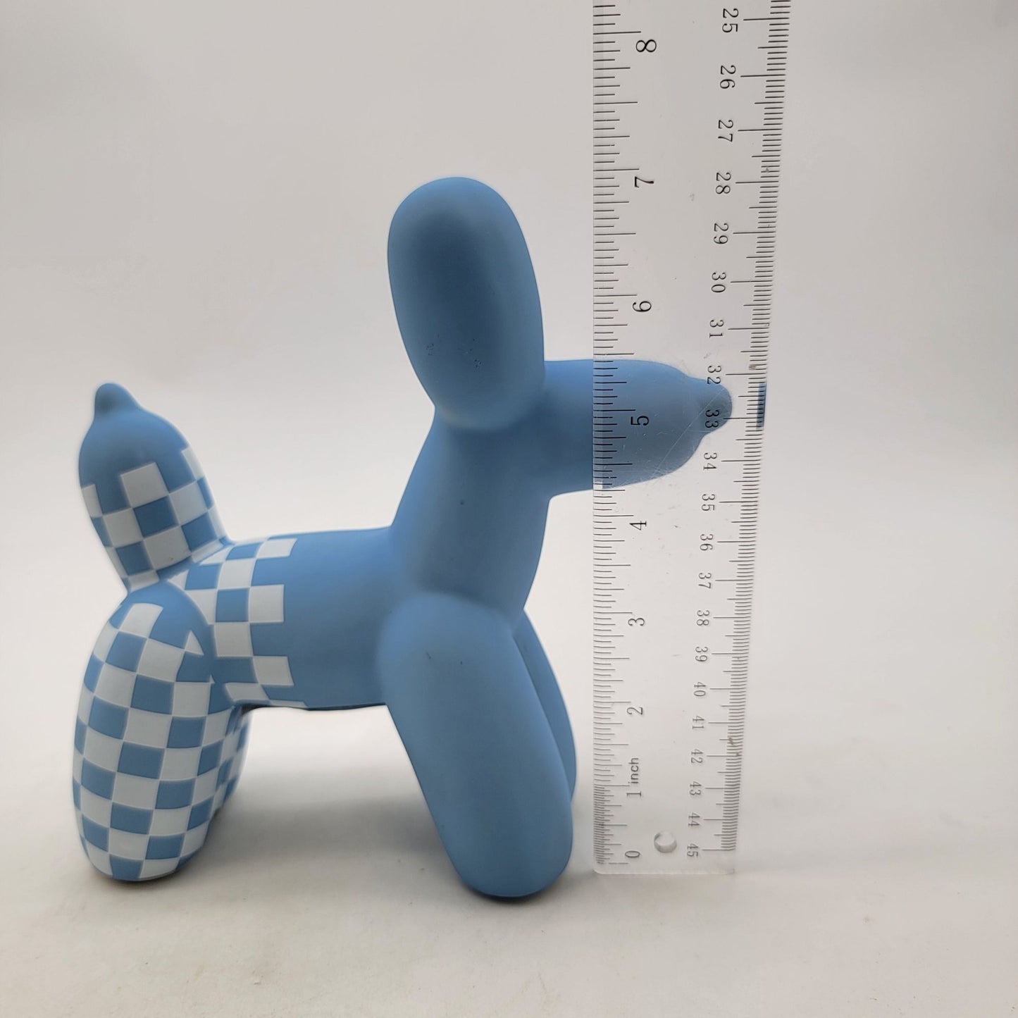 Matte Blue Checkered Balloon Animal Dog Figurine