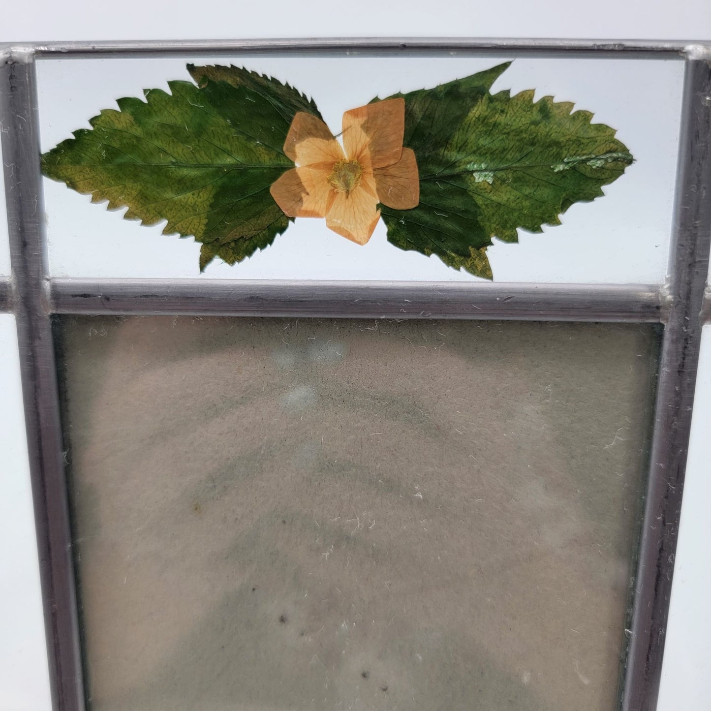 Vintage Stained Glass Photo Frame With Pressed Flowers