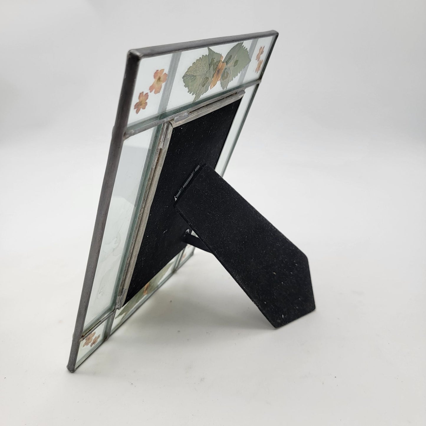 Vintage Stained Glass Photo Frame With Pressed Flowers