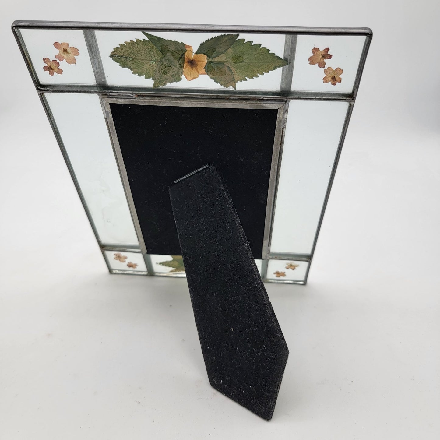 Vintage Stained Glass Photo Frame With Pressed Flowers