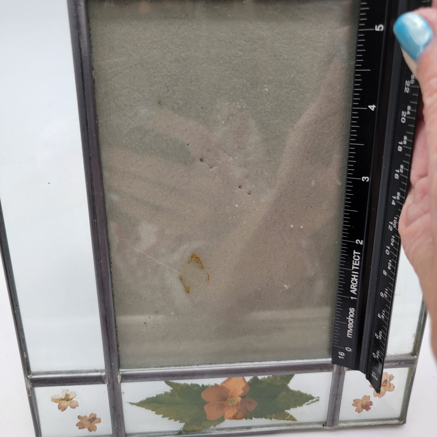 Vintage Stained Glass Photo Frame With Pressed Flowers