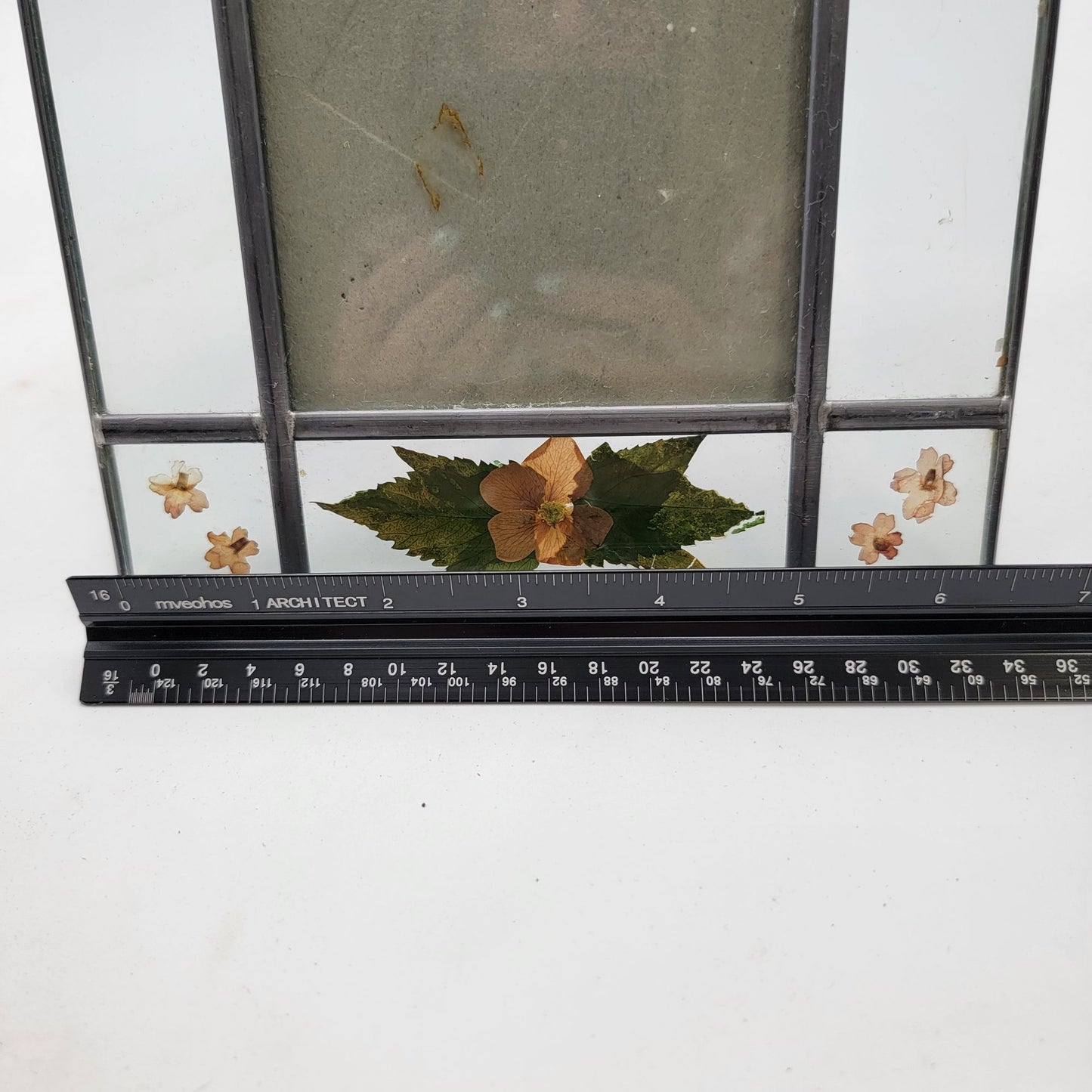 Vintage Stained Glass Photo Frame With Pressed Flowers