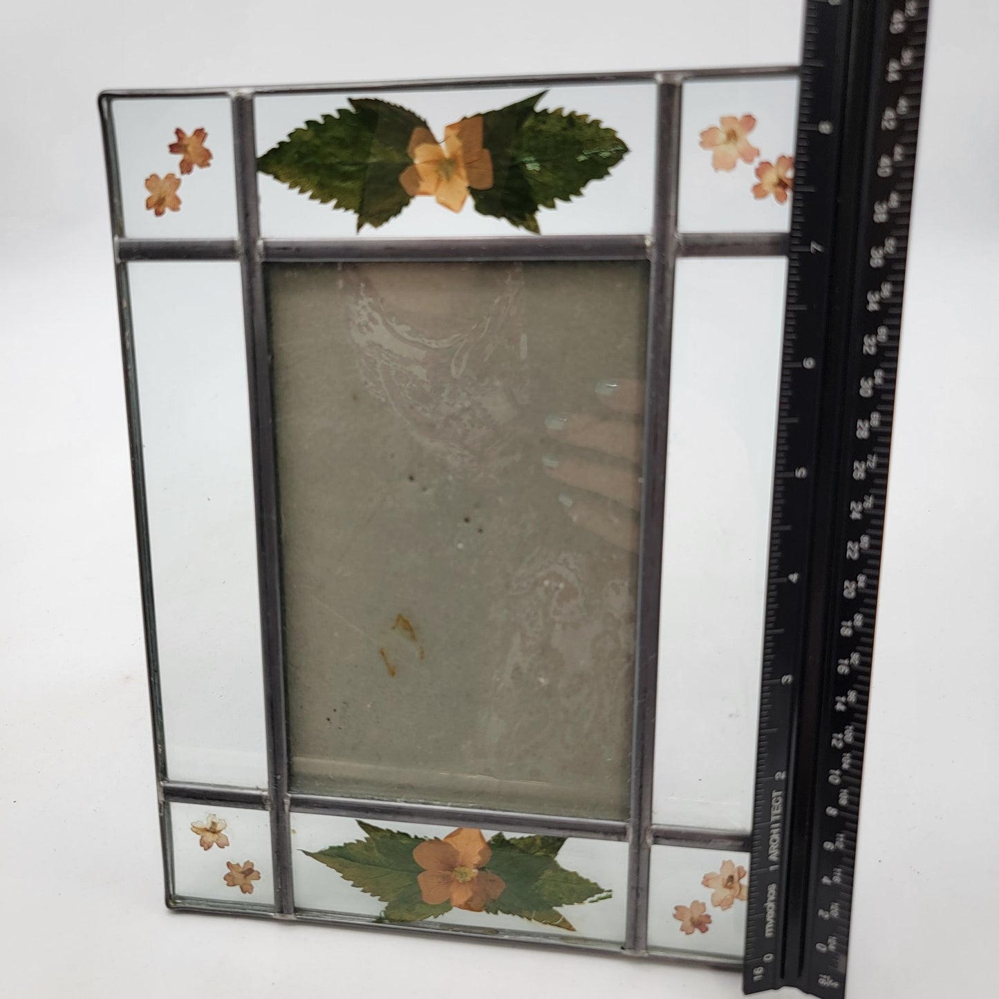 Vintage Stained Glass Photo Frame With Pressed Flowers