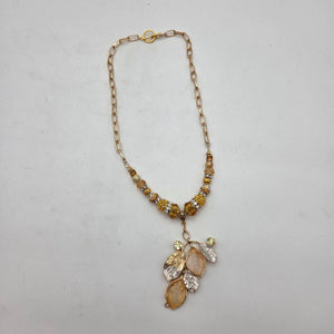 OOAK Handmade Art Glass Leaf Pendant Crystals Glass Beaded Necklace