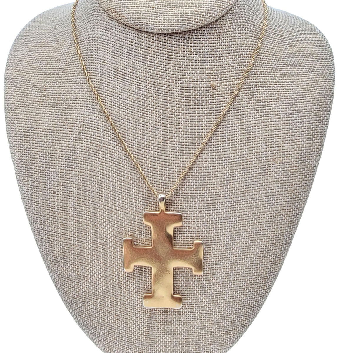 1980's Anne Klein Couture Modernist Cross Pendant Necklace