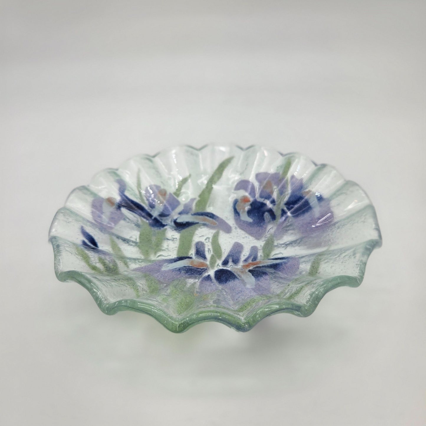 Sydenstricker Fused Glass Purple & Orange Iris Bowl