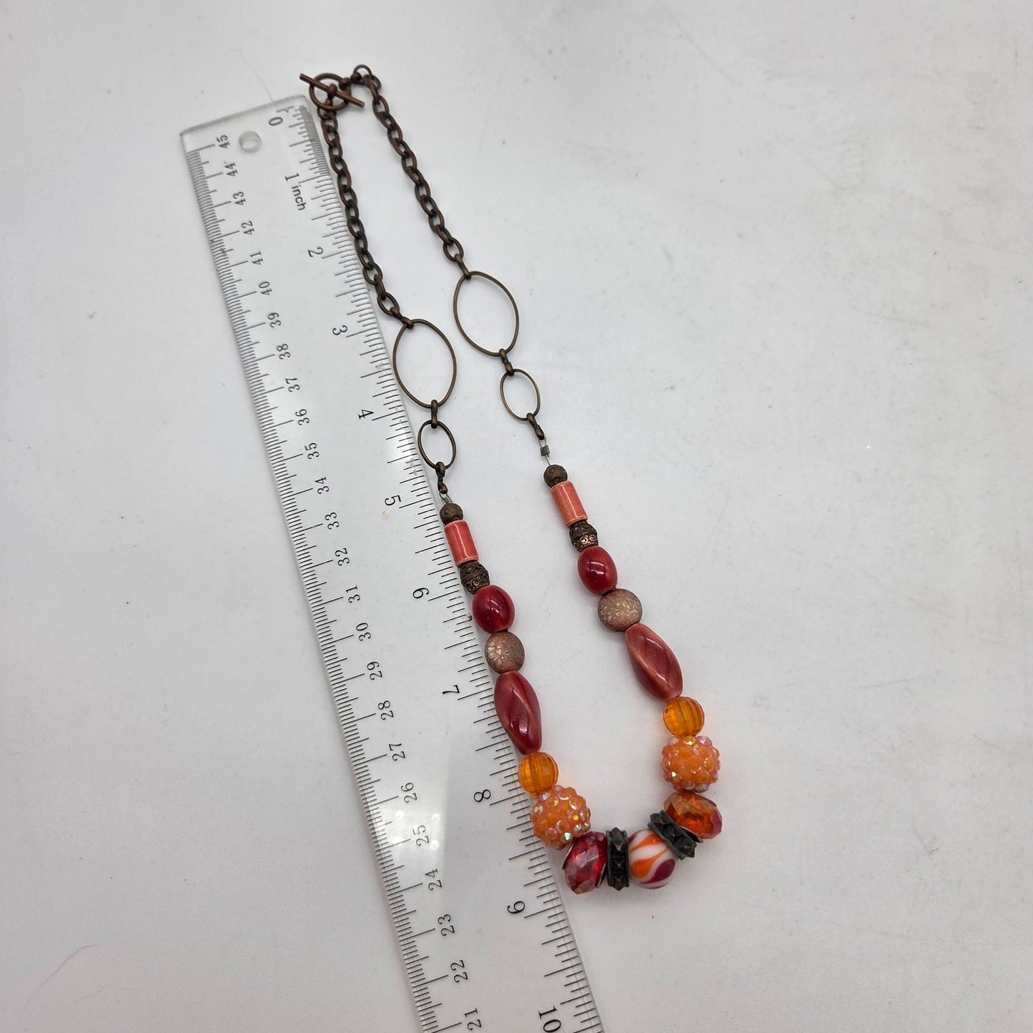 OOAK Handmade Autumn Boho Glass Statement Necklace Orange & Red