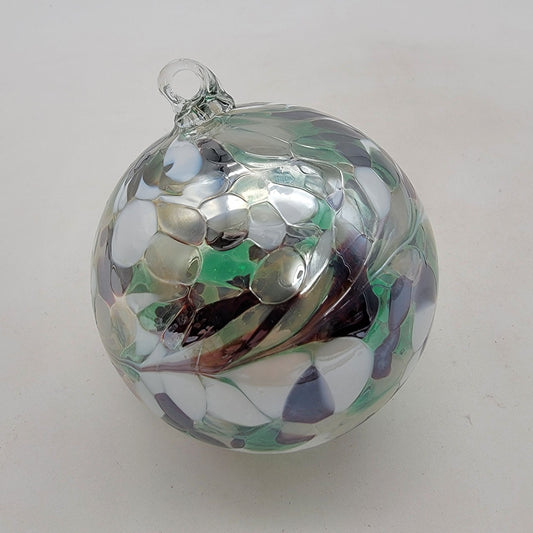 Handcrafted Anwas Art Glass Ornament  White Purple & Green Swirl