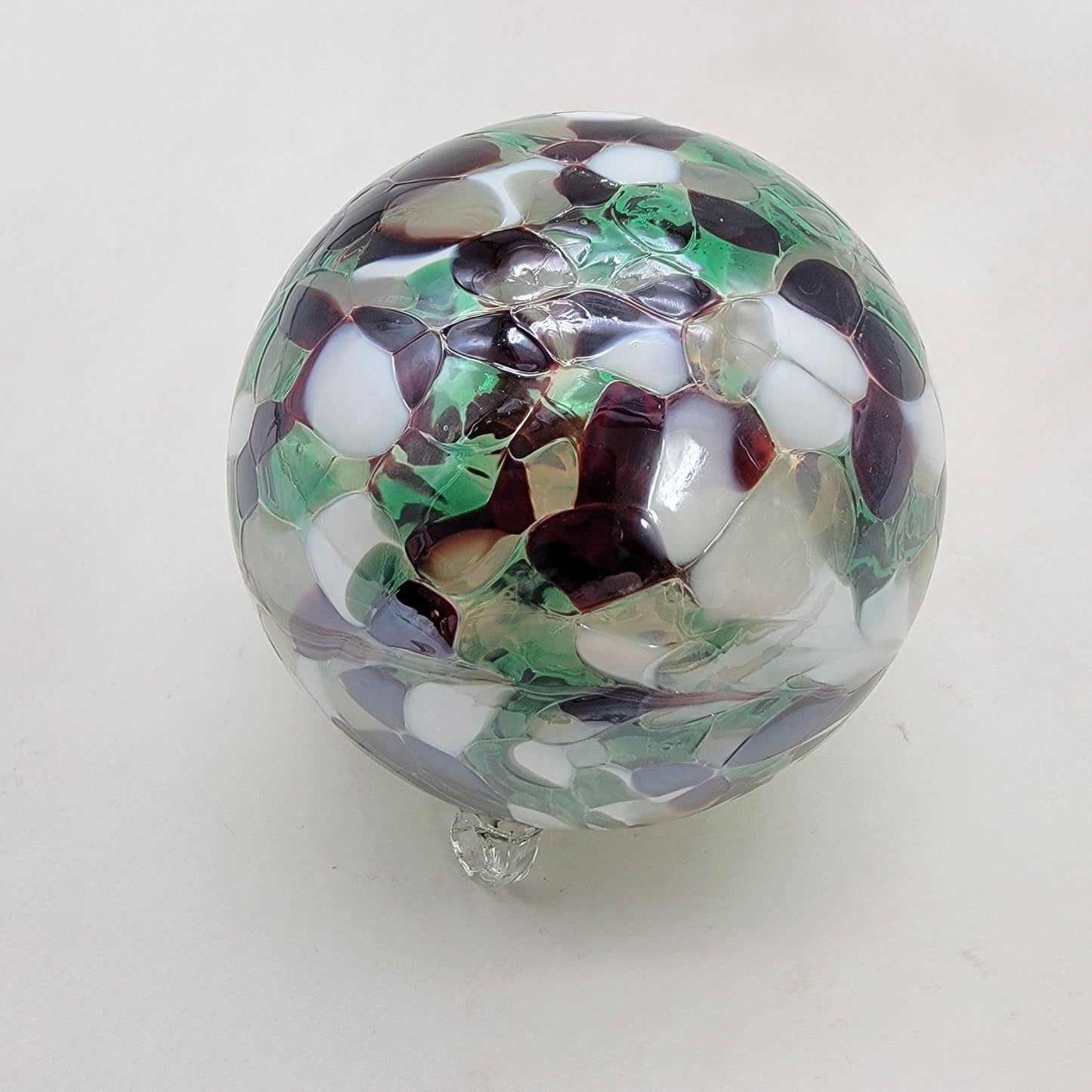 Handcrafted Anwas Art Glass Ornament  White Purple & Green Swirl
