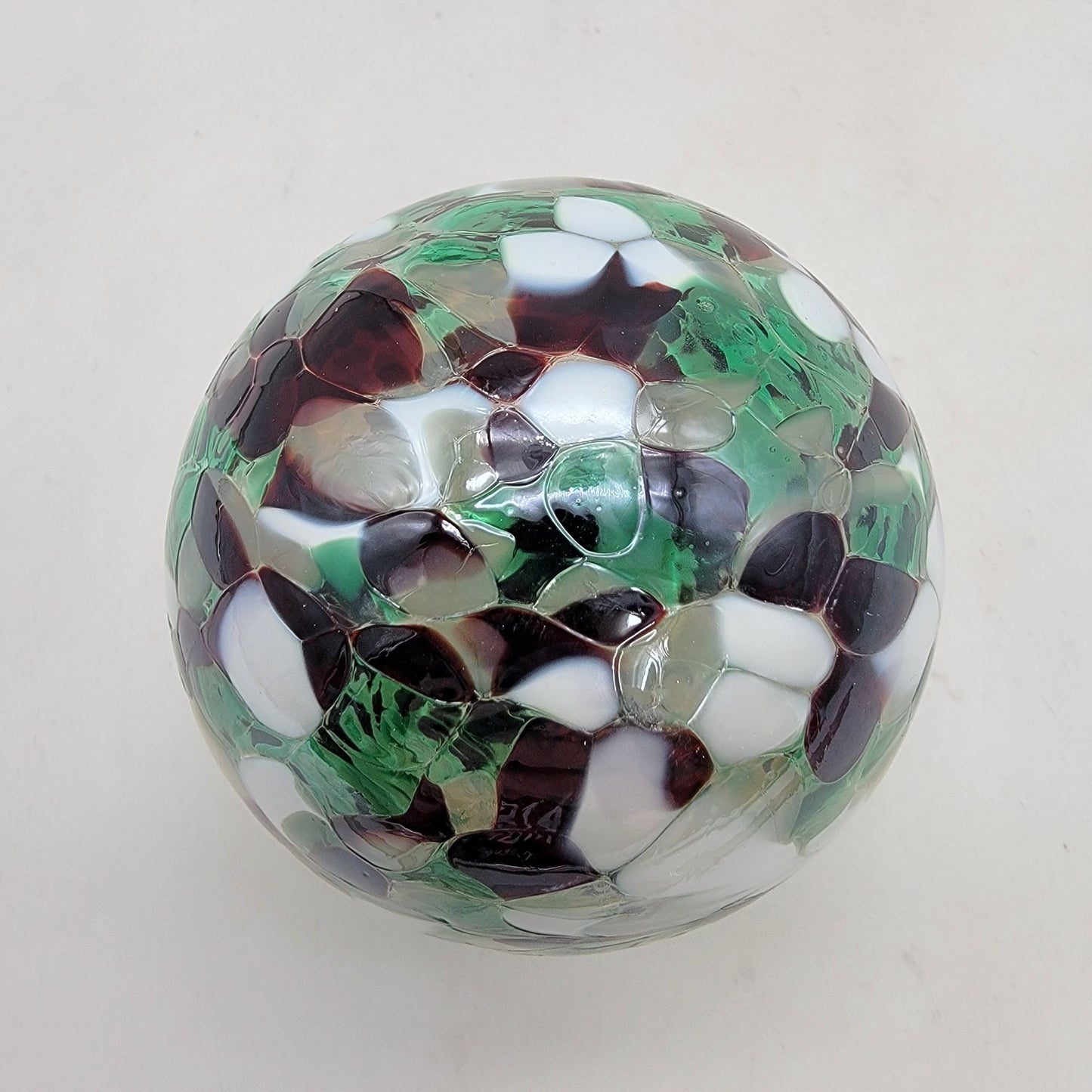 Handcrafted Anwas Art Glass Ornament  White Purple & Green Swirl