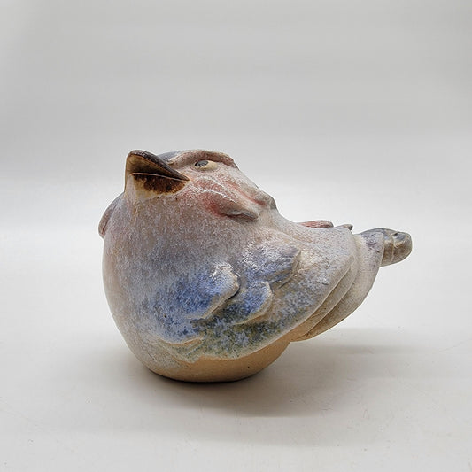 Vintage Pottery Bird Figurine With Multicolor Glaze