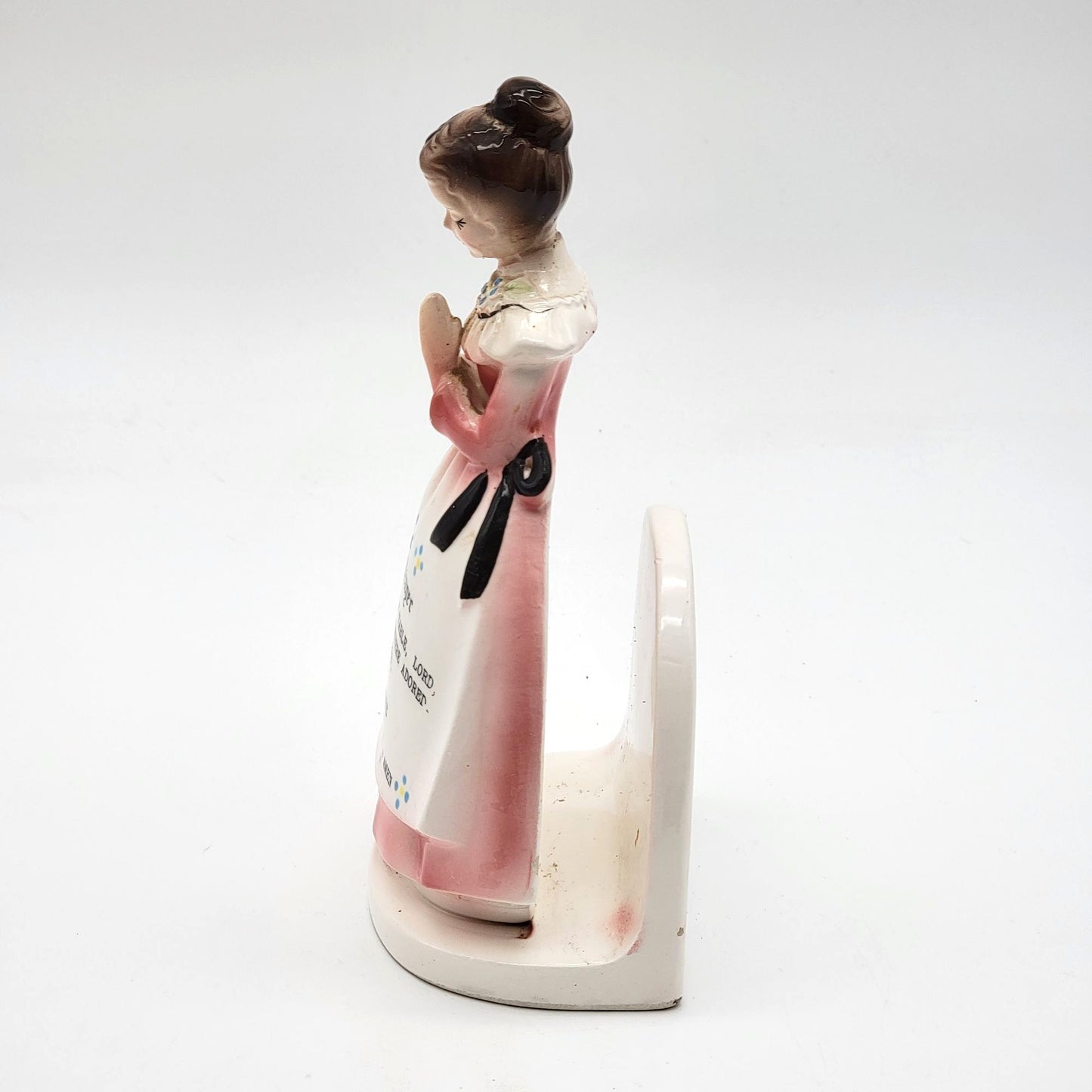 Vintage Enesco Pink Prayer Lady Napkin Holder E-28