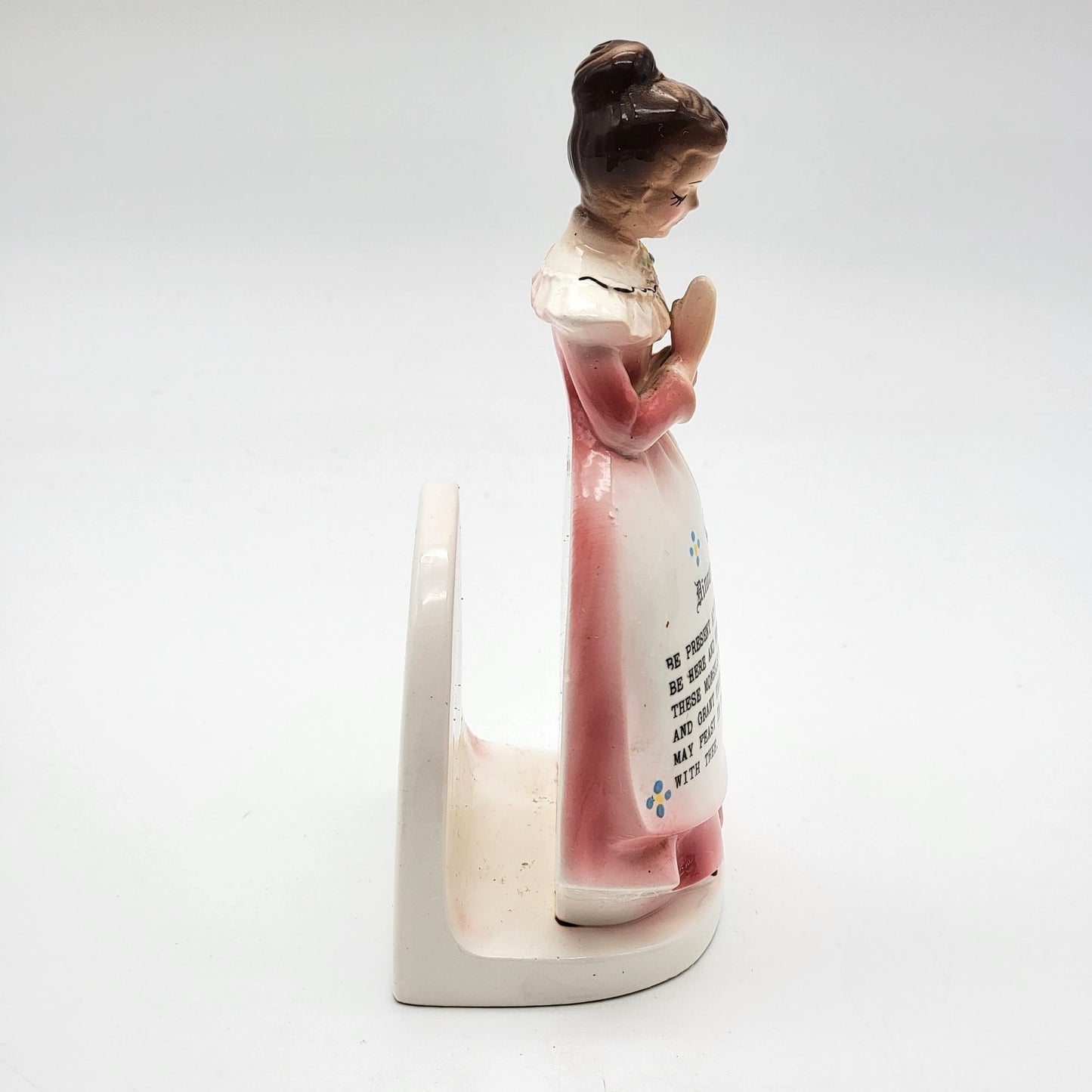 Vintage Enesco Pink Prayer Lady Napkin Holder E-28