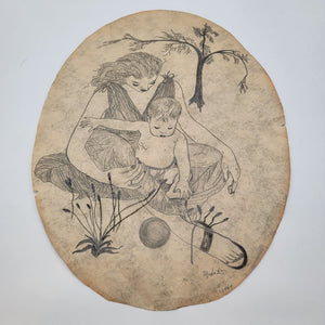1964 Vintage Signed Modart Mother & Child Pencil Drawing