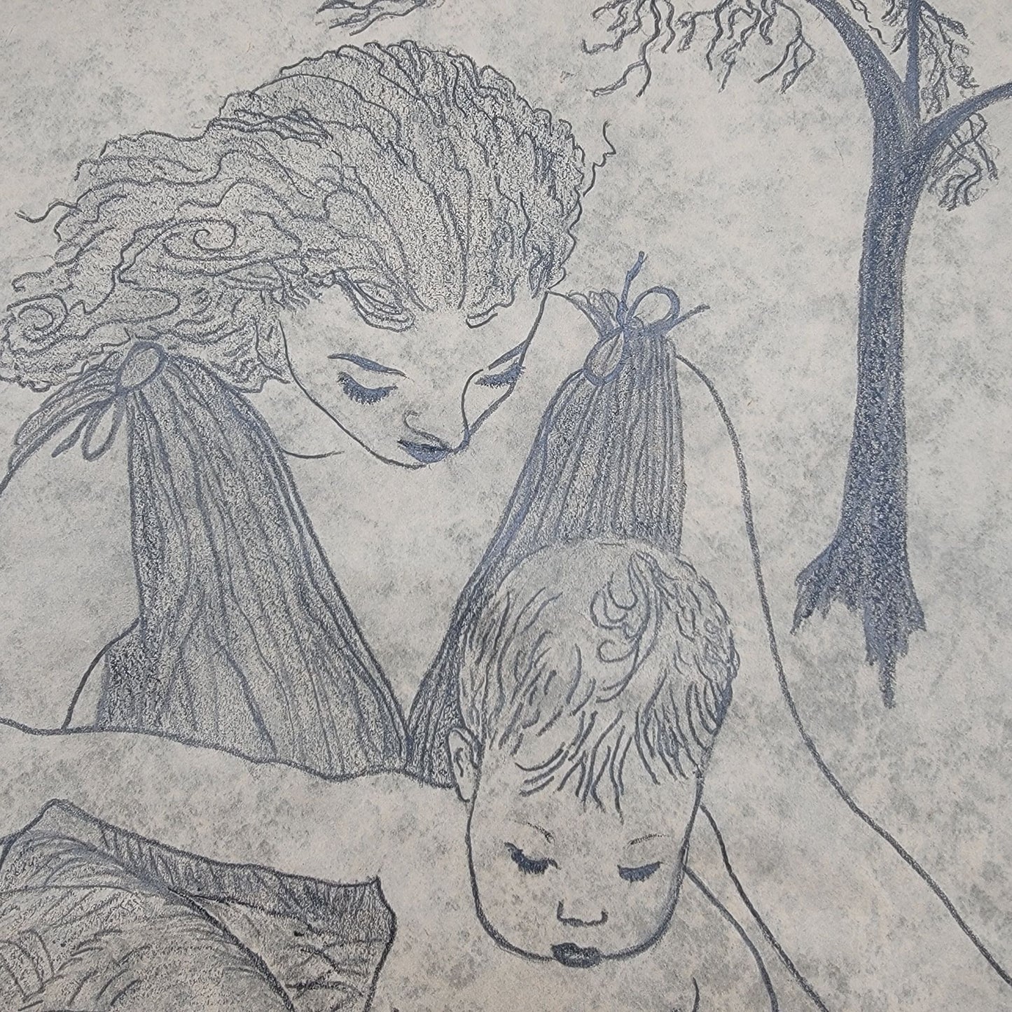 1964 Vintage Signed Modart Mother & Child Pencil Drawing
