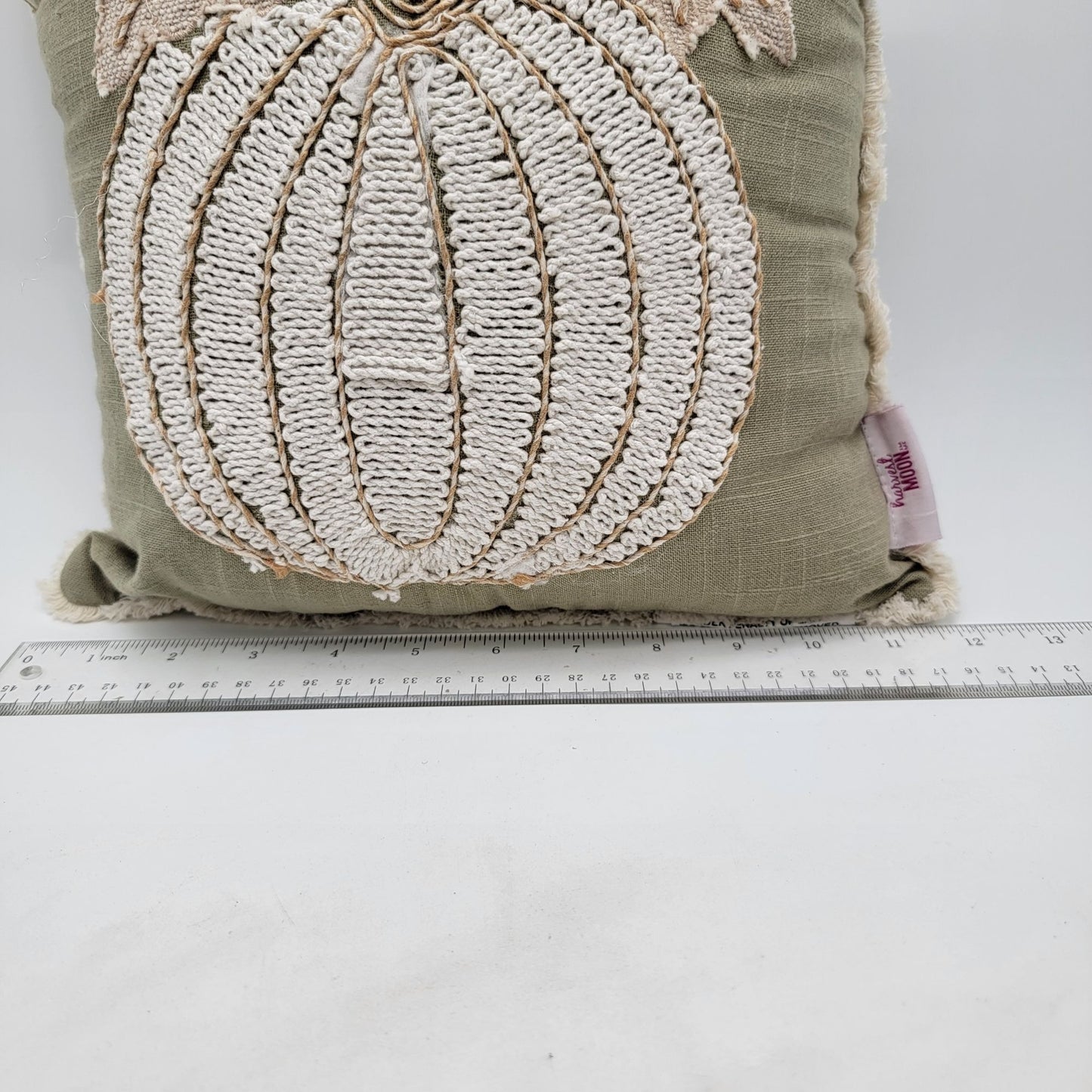 Set Of 2 Harvest Moon Embroidered Cream Pumpkin Decorative Throw Pillows