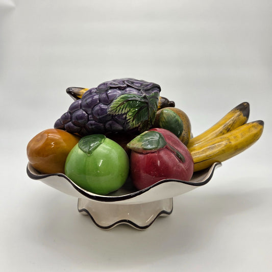Vintage Majolica Italian Pottery Trompe L'oeil Fruit Bowl