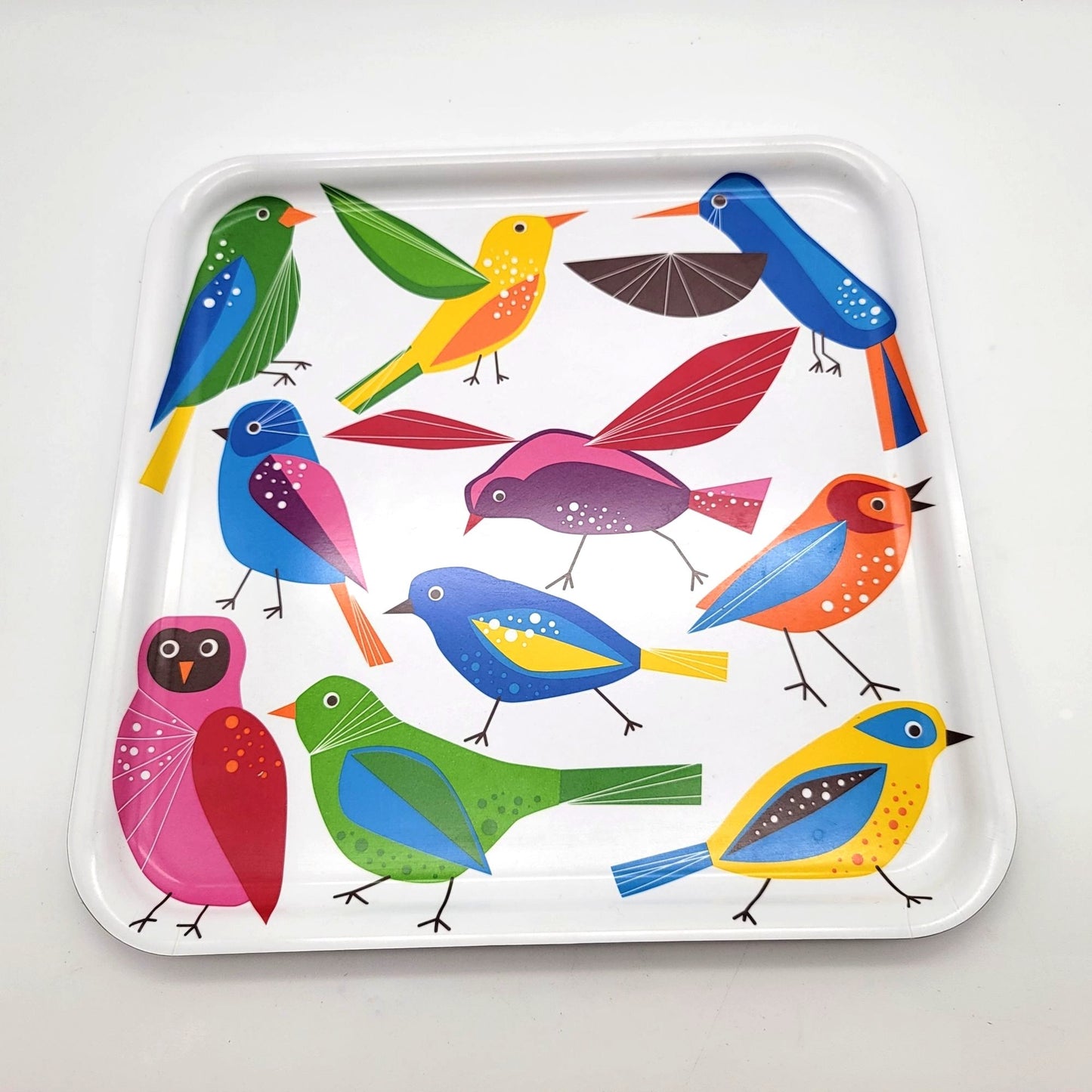 IKEA Barbar Melamine Square Serving Tray With Colorful Birds