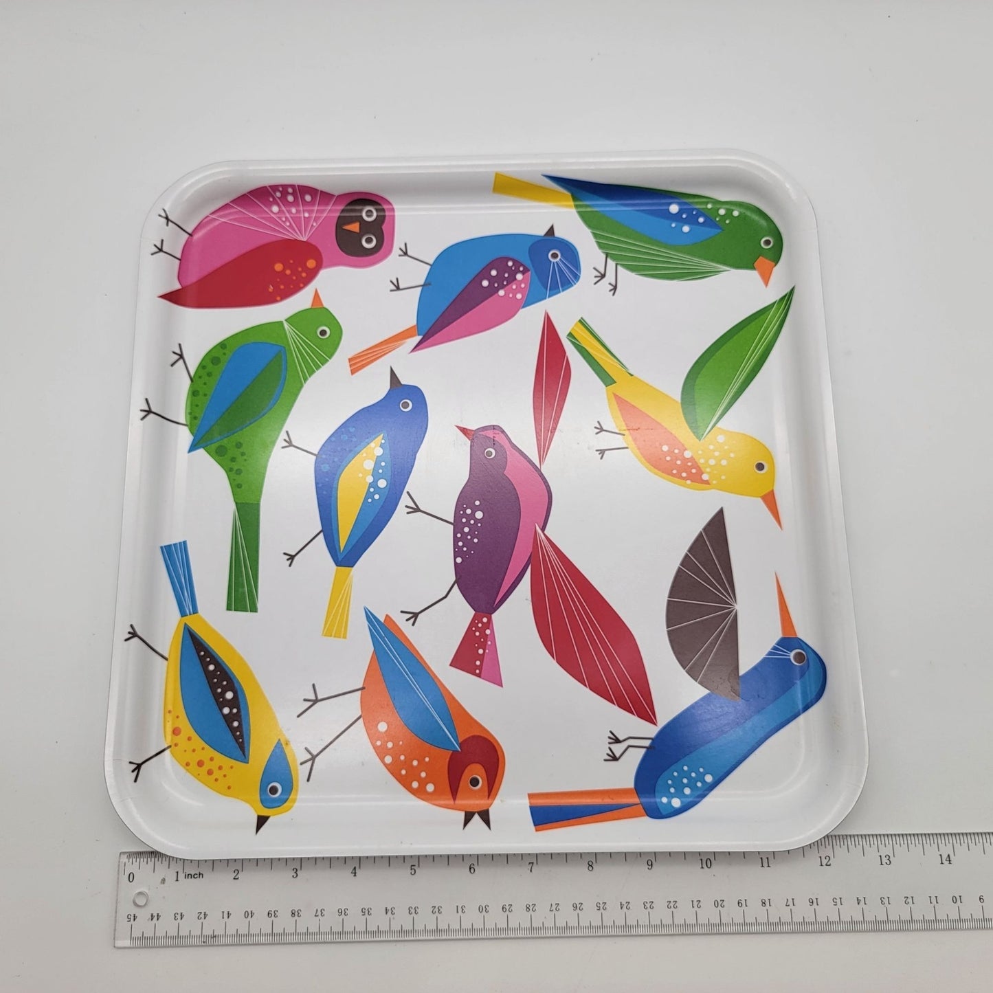 IKEA Barbar Melamine Square Serving Tray With Colorful Birds