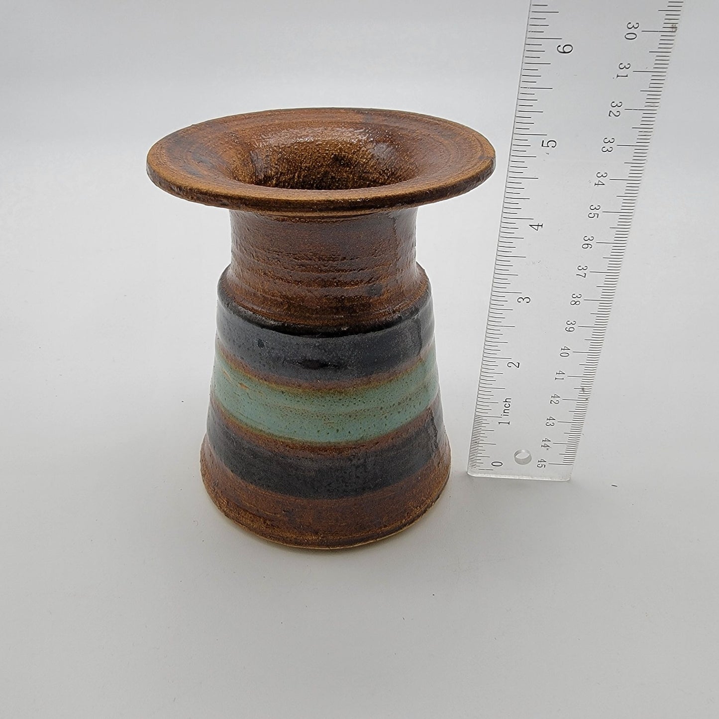 Signed 1981 Art Pottery Vase With Flared Rim & Earthy Glaze