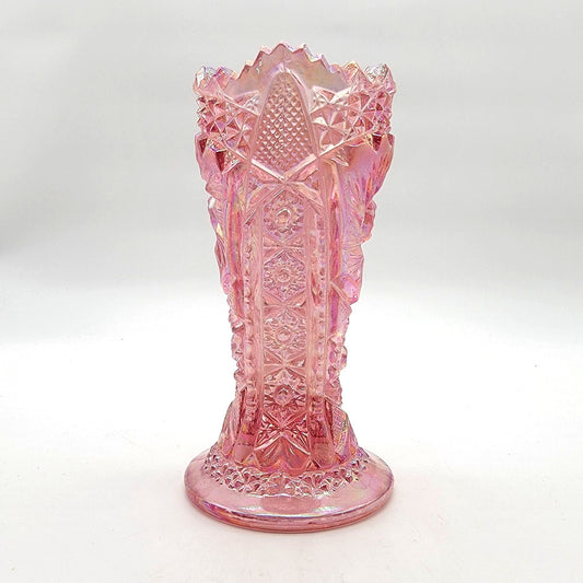 Vintage LE Smith Aztec Heritage Whirling Star Pink Carnival Glass Vase