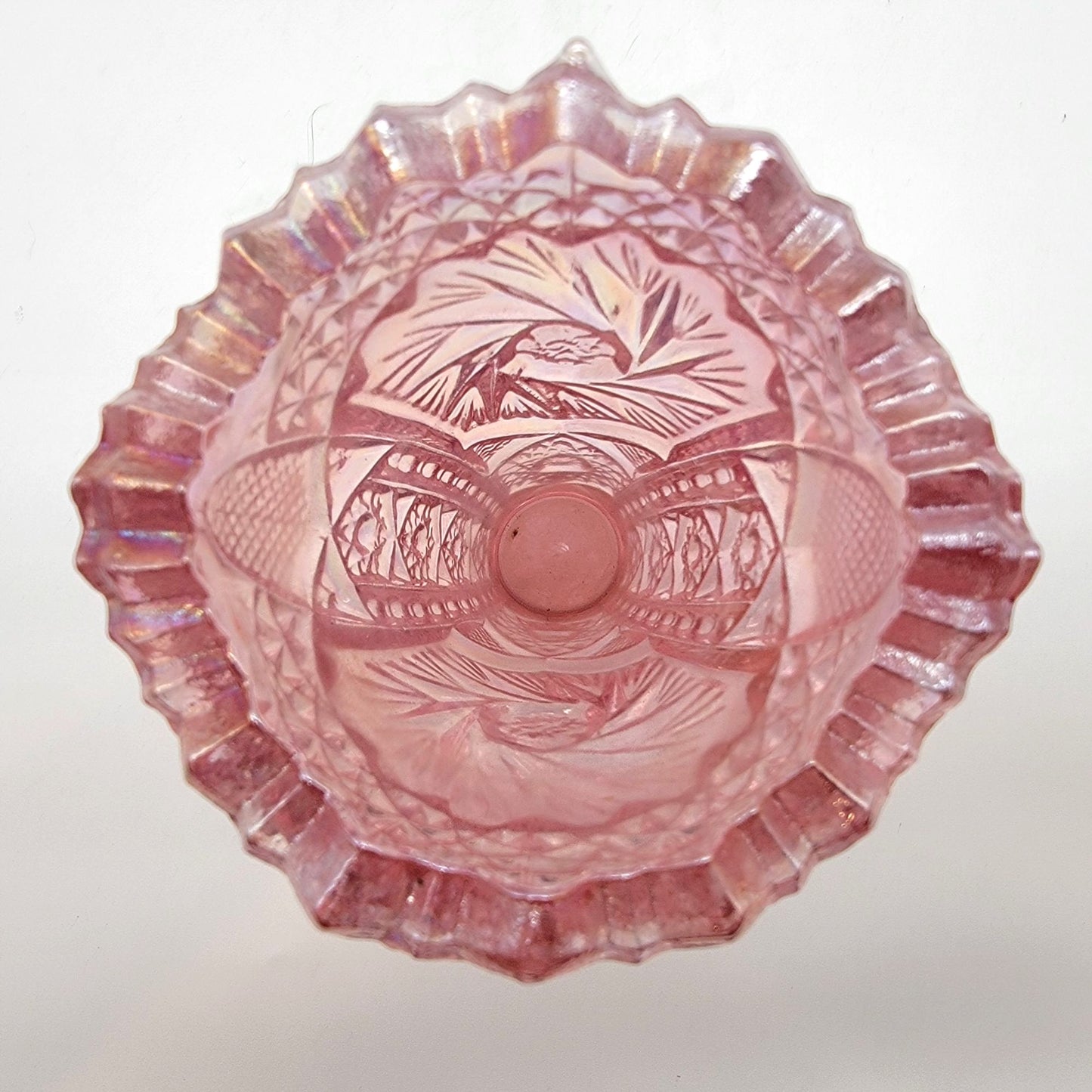 Vintage LE Smith Aztec Heritage Whirling Star Pink Carnival Glass Vase