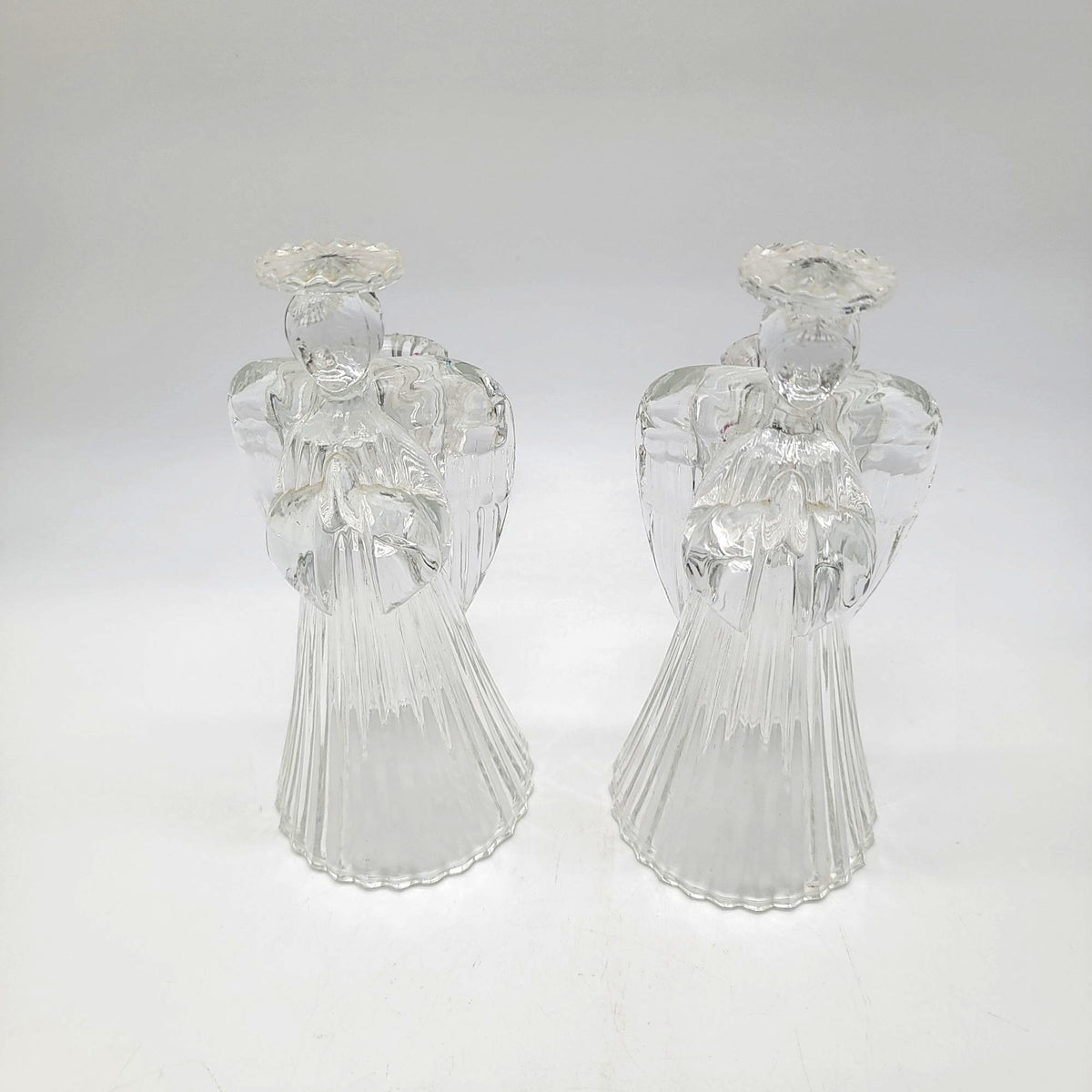Vintage Crystal Praying Angel Candle Holders Set Of 2