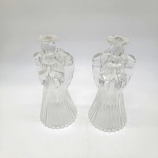 Vintage Crystal Praying Angel Candle Holders Set Of 2