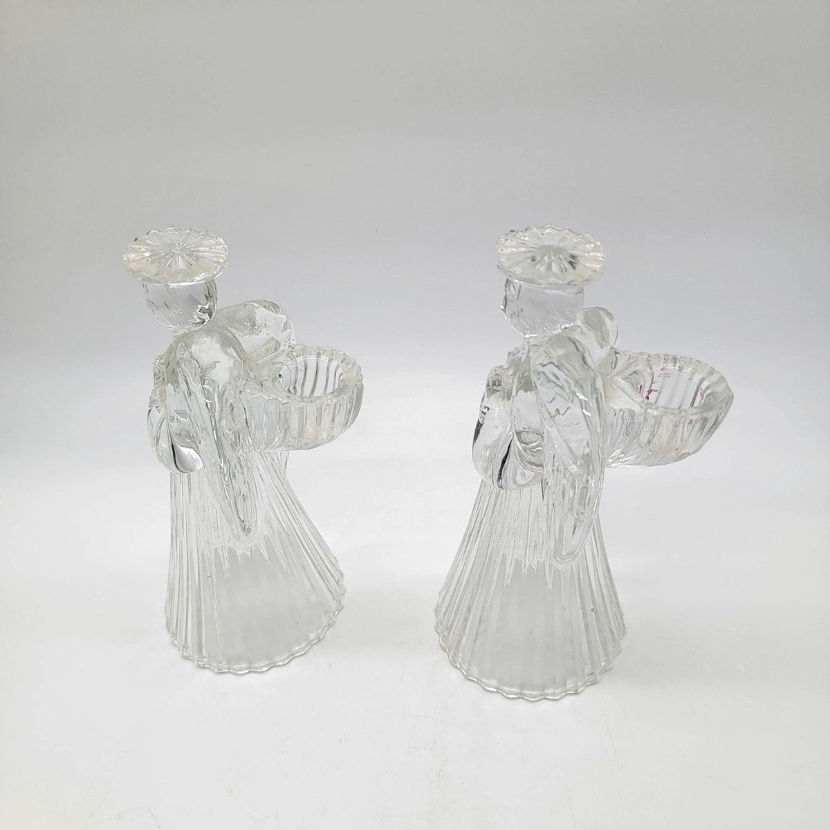 Vintage Crystal Praying Angel Candle Holders Set Of 2