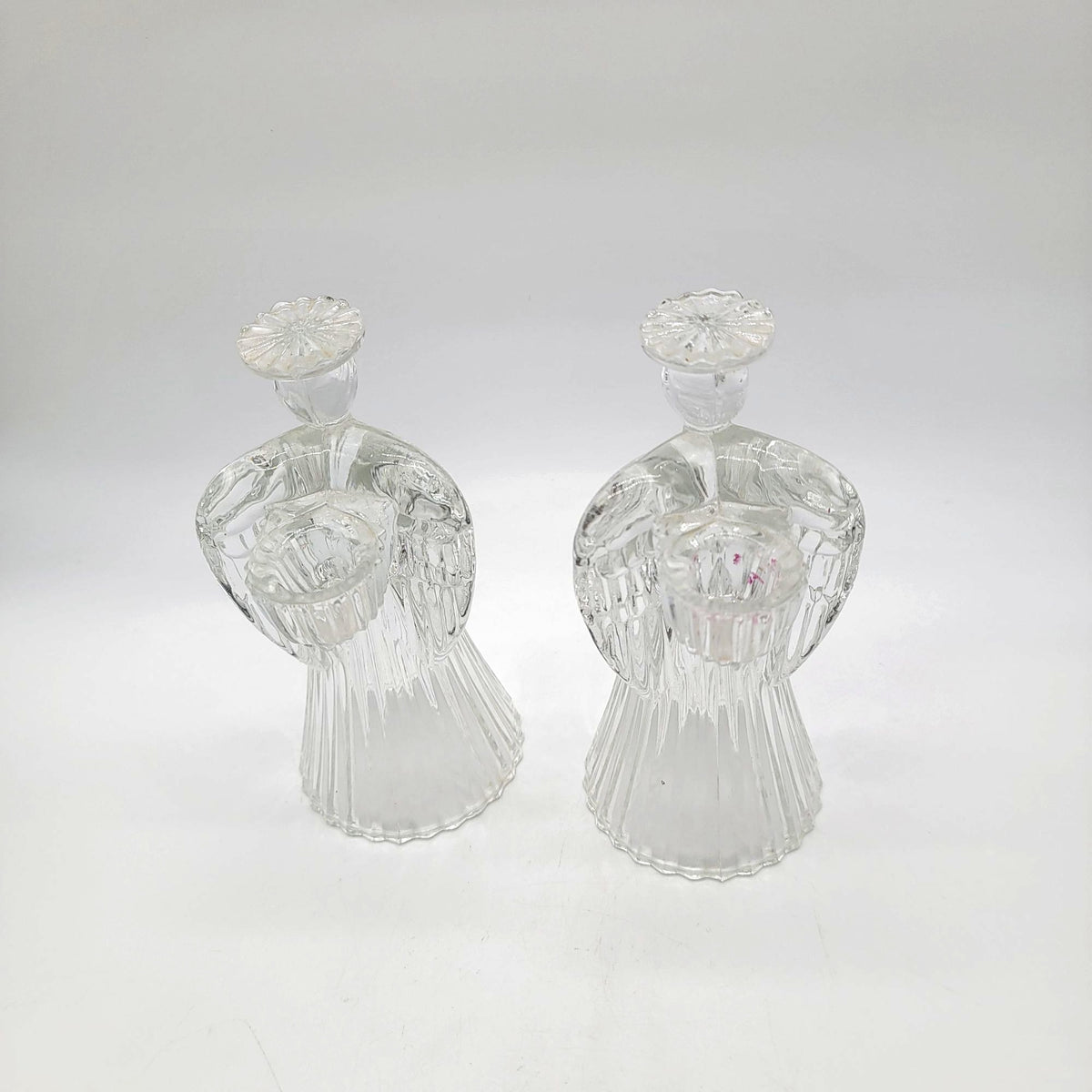 Vintage Crystal Praying Angel Candle Holders Set Of 2