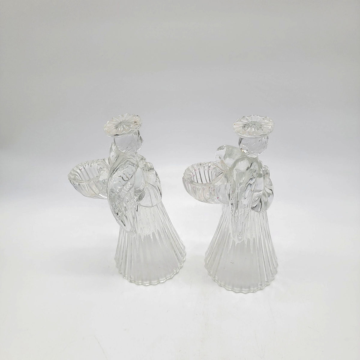 Vintage Crystal Praying Angel Candle Holders Set Of 2