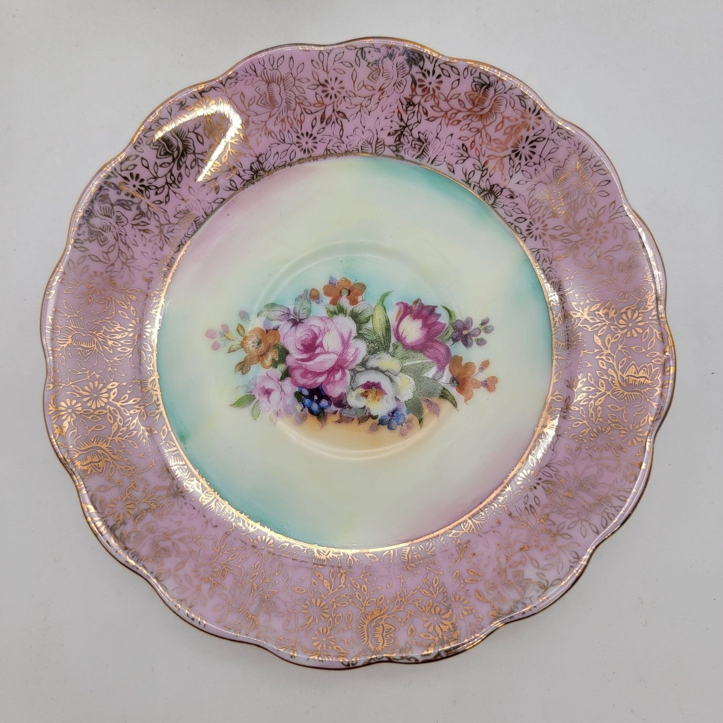 Antique Tea Cup & Saucer Pink Floral & Gold Gilded Details