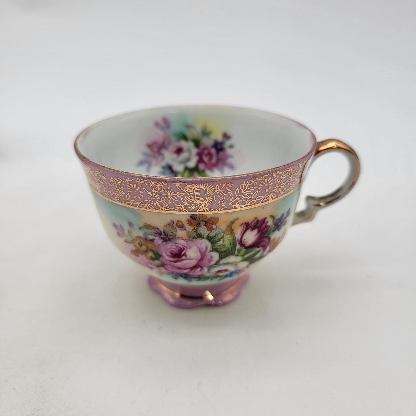 Antique Tea Cup & Saucer Pink Floral & Gold Gilded Details