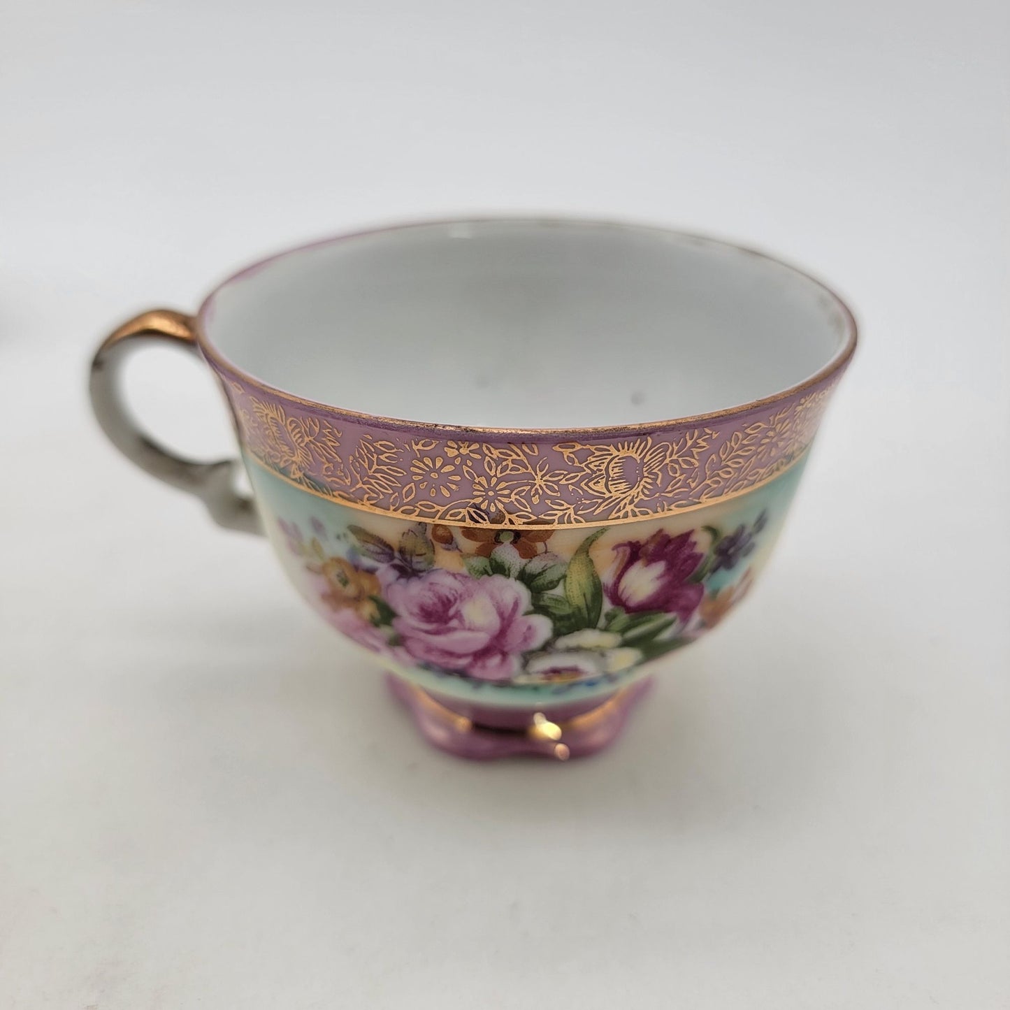Antique Tea Cup & Saucer Pink Floral & Gold Gilded Details
