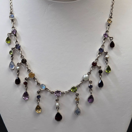Nicky Butler 925 Sterling Silver Multi-Gemstone Chain Necklace