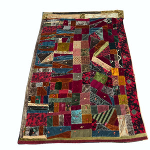 Antique Velvet Crazy Quilt Patchwork Twin Size