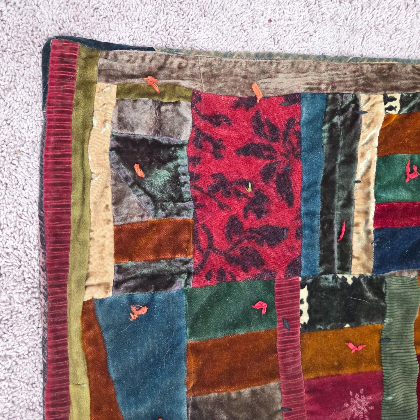 Antique Velvet Crazy Quilt Patchwork Twin Size