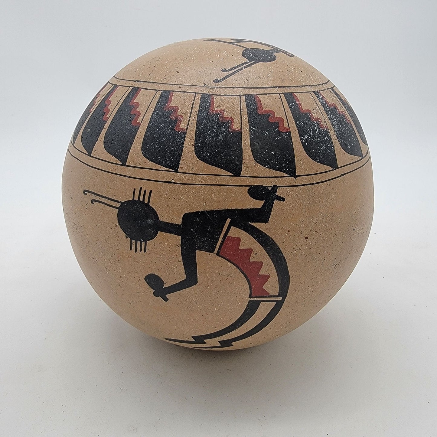 Jose Lucano Large Southwest Pottery Seed Pot With Mud-Head Kachina Dancer Motifs