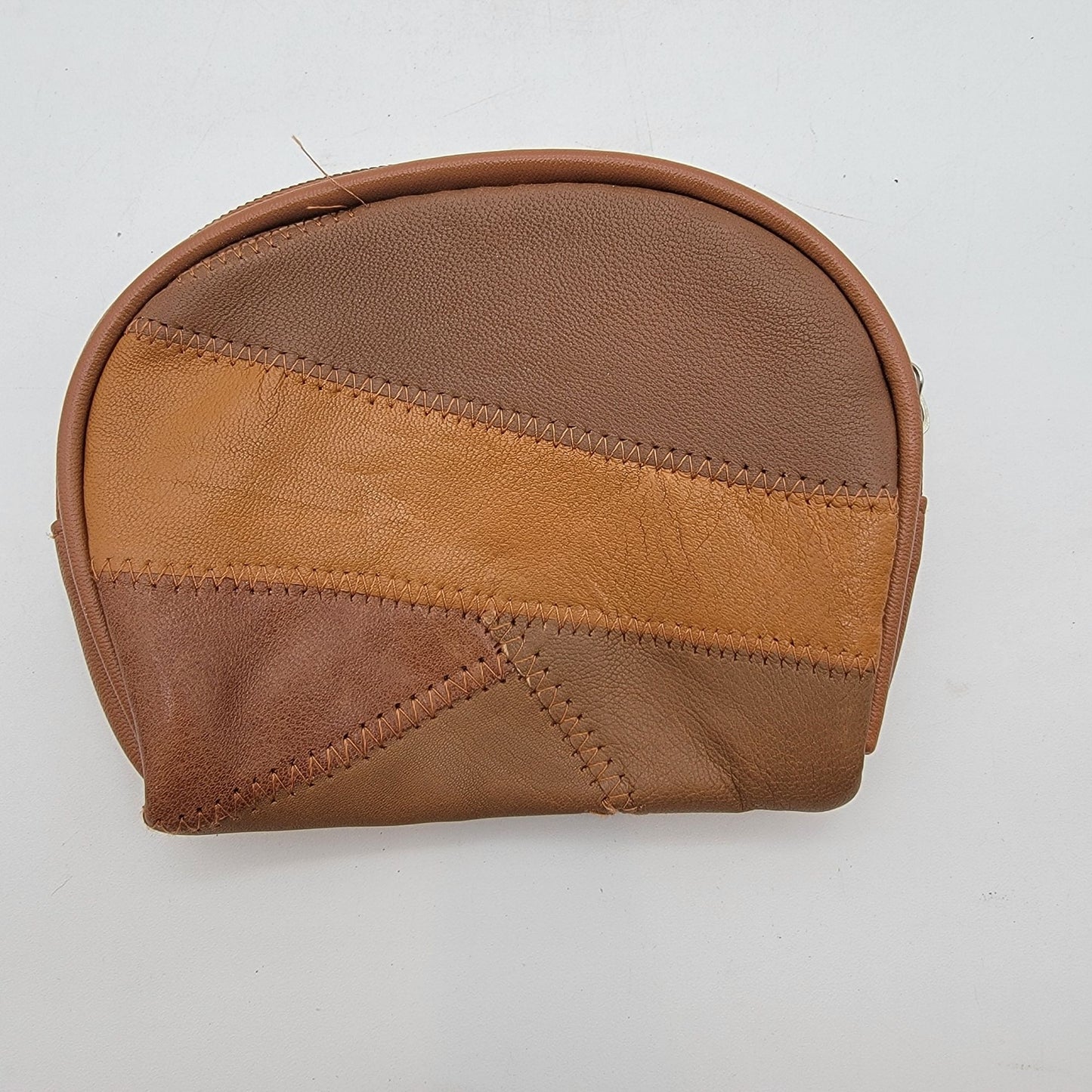 Vintage Brown Leather Patchwork Zippered Coin Purse