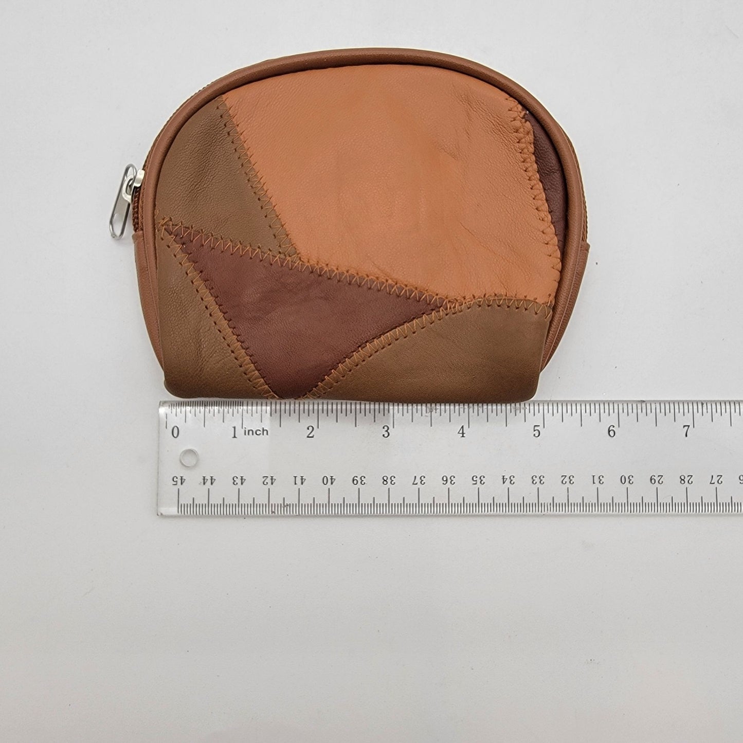 Vintage Brown Leather Patchwork Zippered Coin Purse