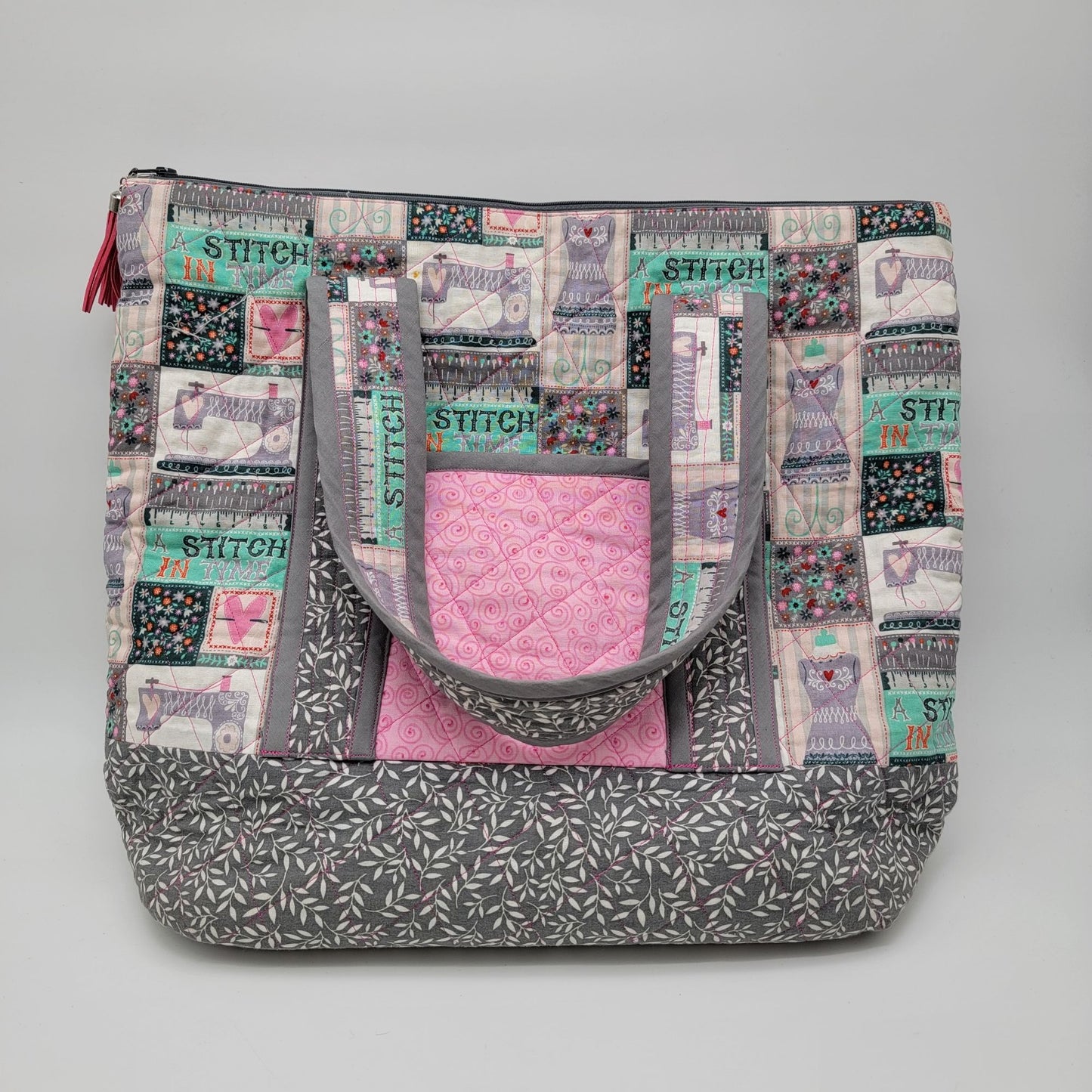 Handmade Quilted Carry-All Sewing Tote Bag With Matching Pouch